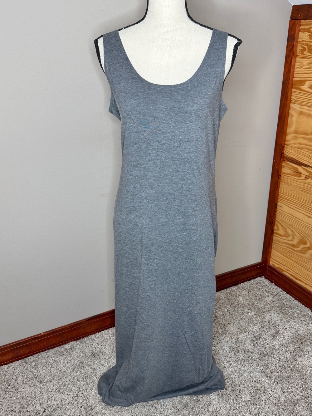 Peruvian Connection Sleeveless Jersey Scoop Neck Maxi Tank Dress Grey Gray Large